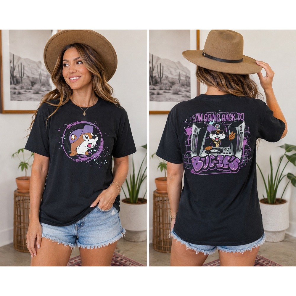 Buc-ee's DJ Beaver Graphic T-Shirt Black Purple I'm Going Back To Buc-ees Medium